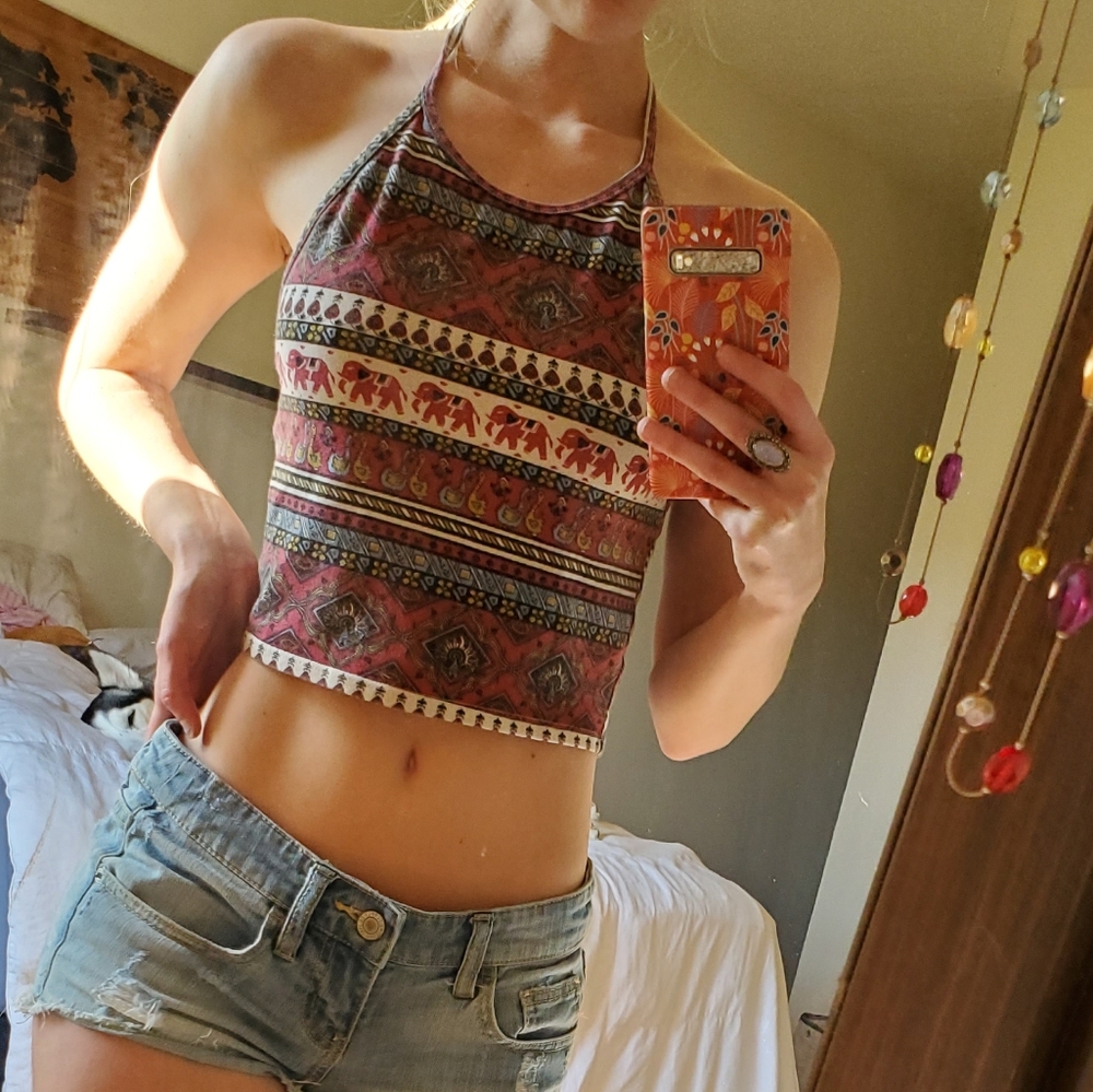 Boho cropped halter top